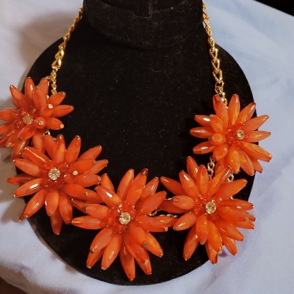 Large Statement Necklace Wfive Beaded Flowers, Nw… - image 5